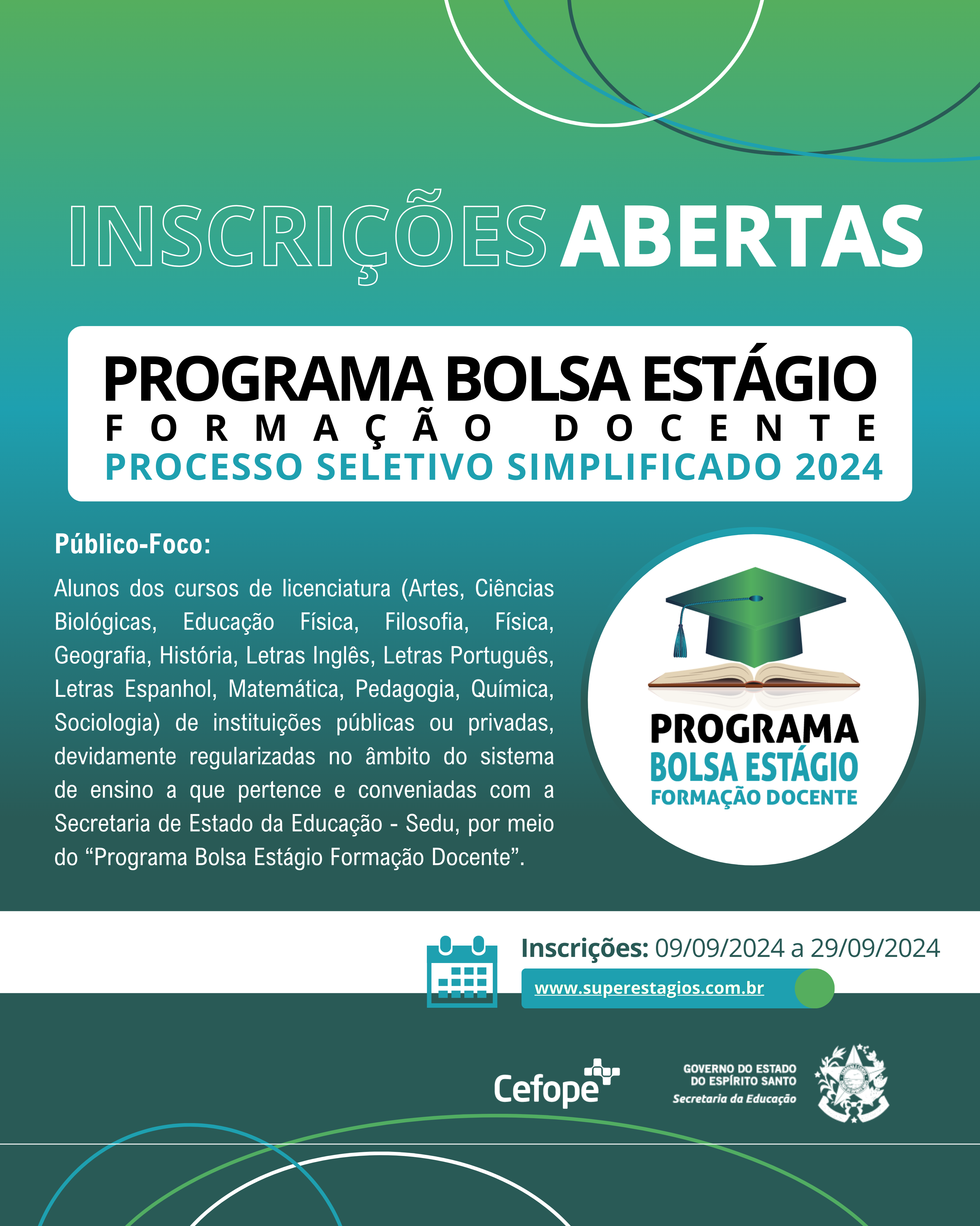 Inscrições para o Programa Bolsa Estágio Formação Docente começam na segunda-feira (09)
